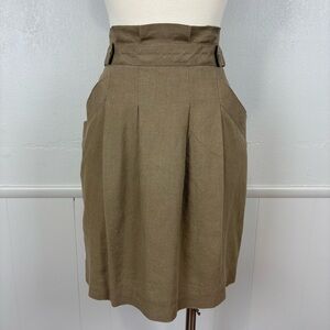BCBGMaxazria Linen Blend Pencil Skirt Size 6 Tan Paperbag Waist Work Office Prep